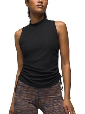 Prana Blazing Star Waffle Sleeveless Mock Neck Tank with Side Ruching - Black